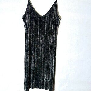 Mikai  Size Large Slip Dress Charcoal Gray Black Metallic Shimmer Sexy Slinky